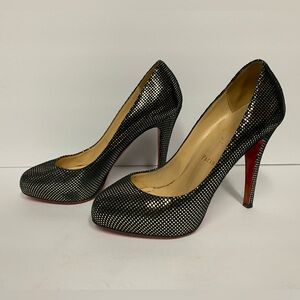 Christian Louboutin embossed suede pumps heels black metallic 35.5